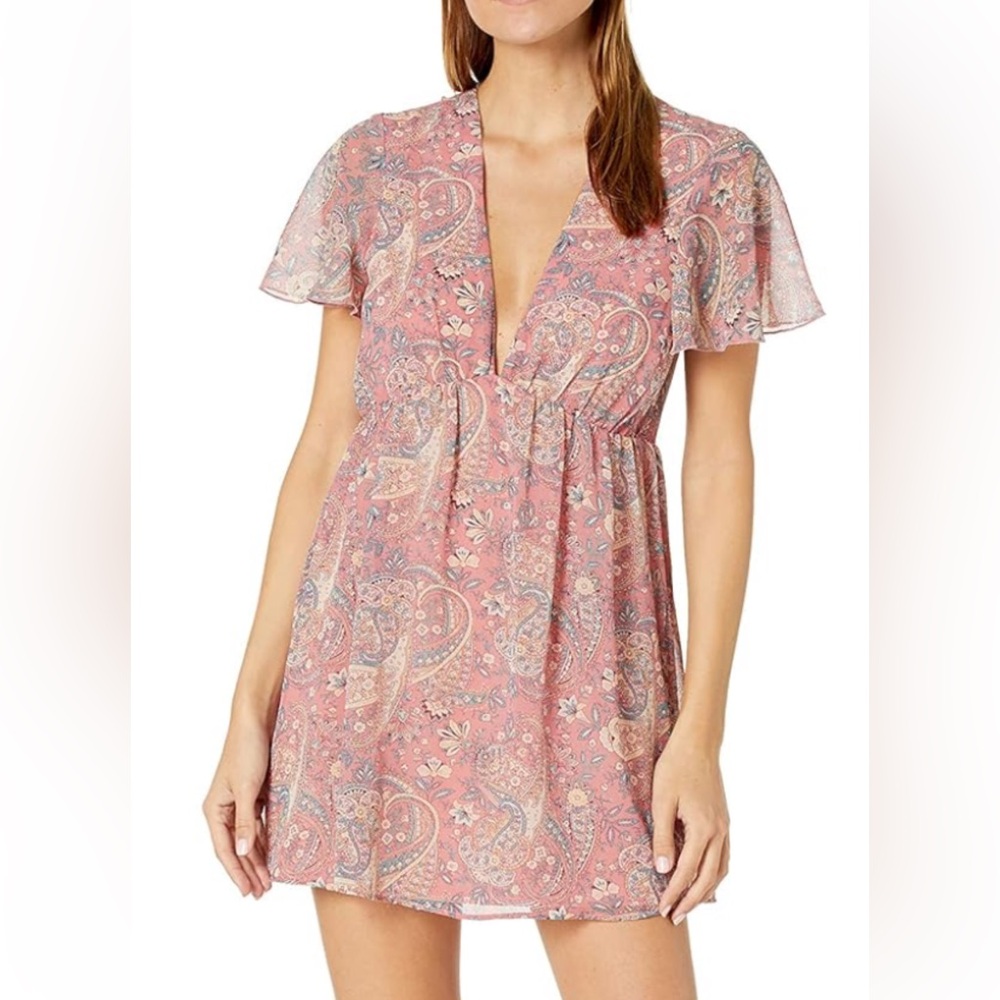 Show Me Your MuMu Sz L Austin Blushing Mini Dress Pink,Blue Paisley Cottagecore